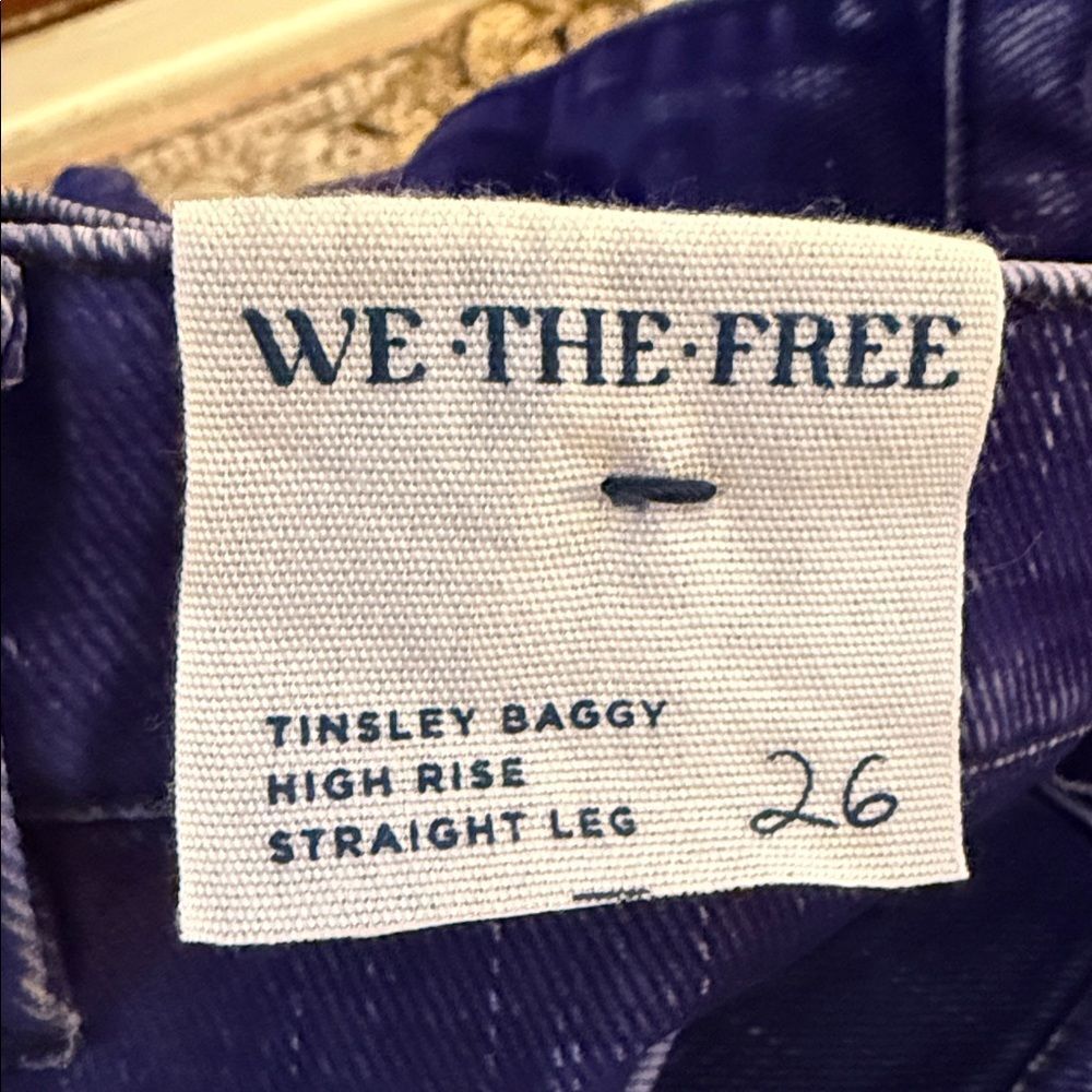 Free People We the Free Tinsley Baggy High Rise Flocked Jeans Twilight Blue - Picture 14 of 14